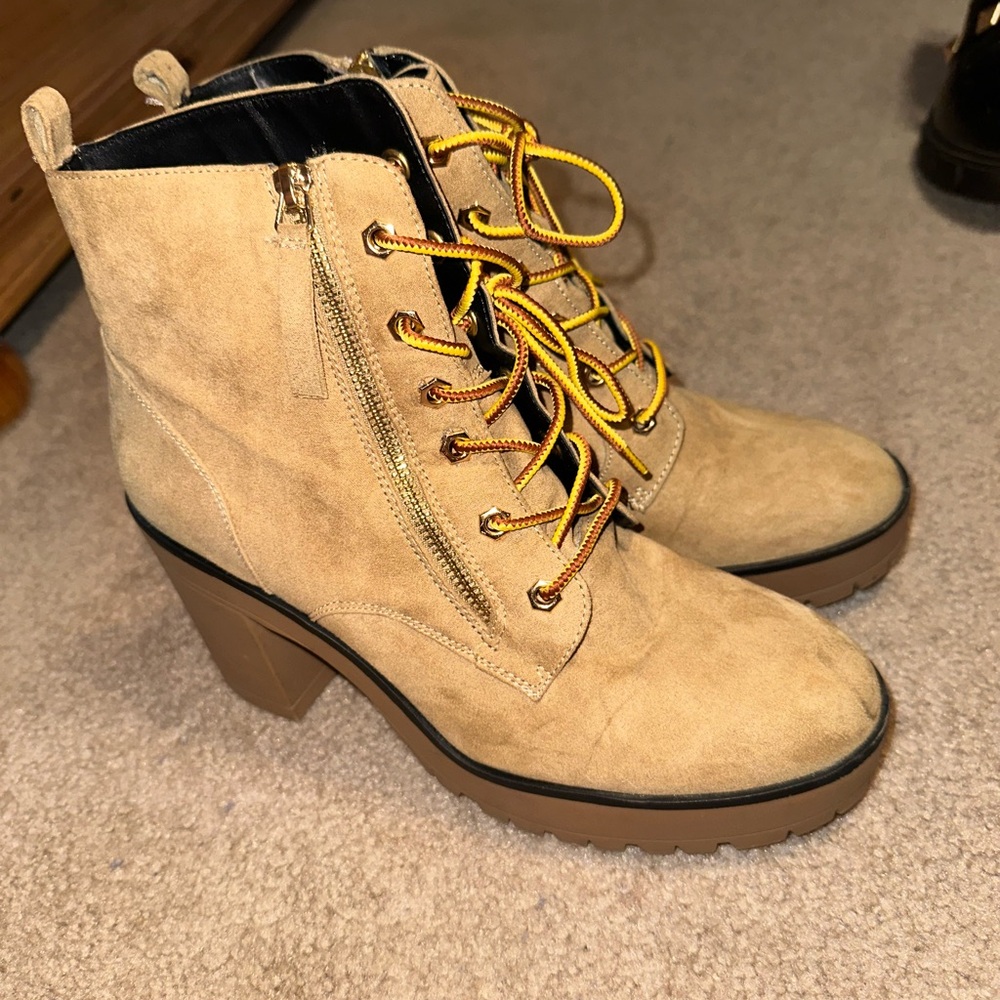 Tan Lace-Up Ankle Boots